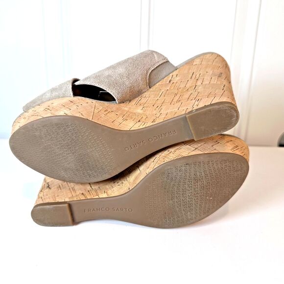 Franco Sarto Sari Wedge Sandals Womens US 9 Taupe Leather Cork Wedge Heels Shoes - Picture 5 of 8